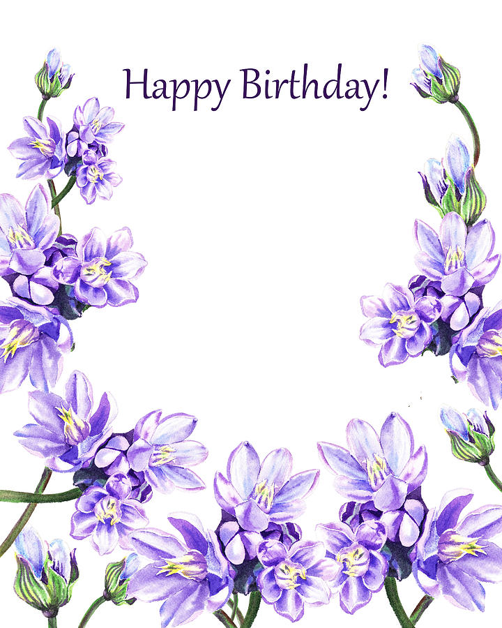 Happy Birthday Purple Flowers Painting by Irina Sztukowski