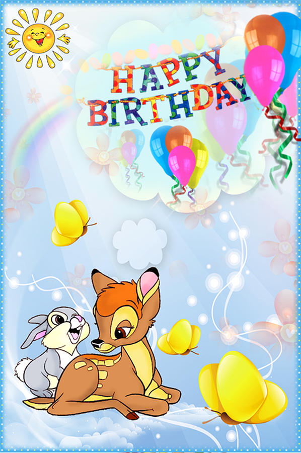 Happy Birthday with Bambi and Bunny Digital Art by Ronel BRODERICK