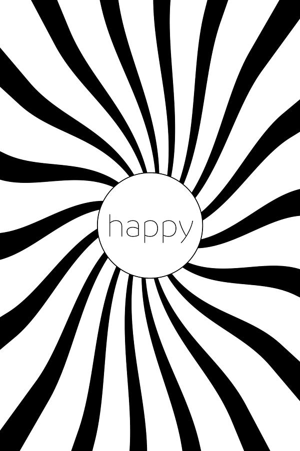 Abstract Digital Art - HAPPY - black and white swirl by Melanie Viola