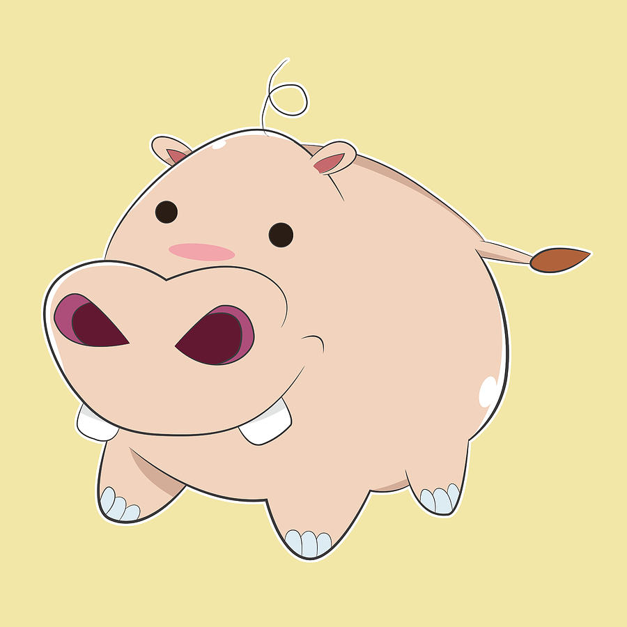 Christmas Digital Art - Happy Cartoon Baby Hippo by Catifornia Shop