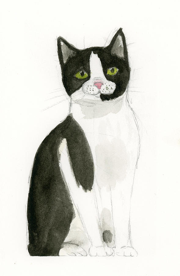 Black And White Painting - Happy Cat by Jorgi R