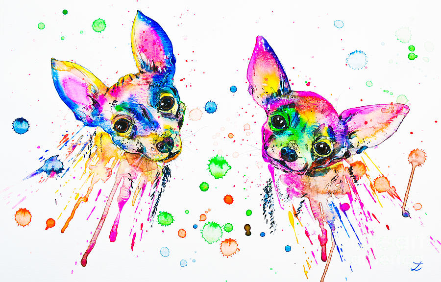 Happy Chihuahuas Painting by Zaira Dzhaubaeva
