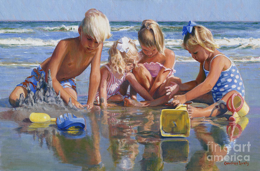 Happy Children at the Beach Painting by Candace Lovely