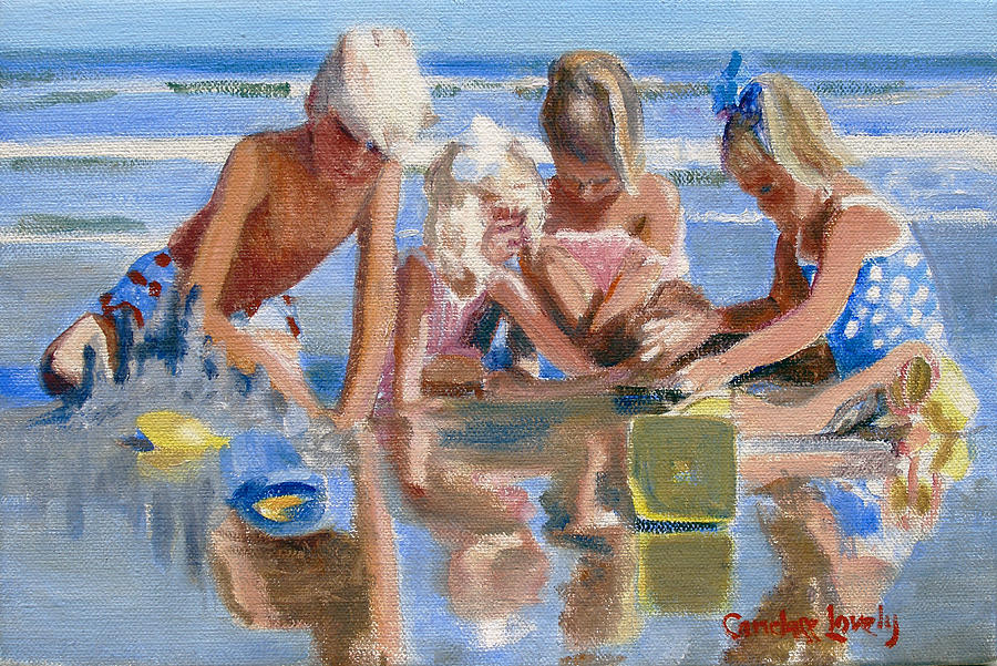 Happy Children at the Beach Sketch Painting by Candace Lovely