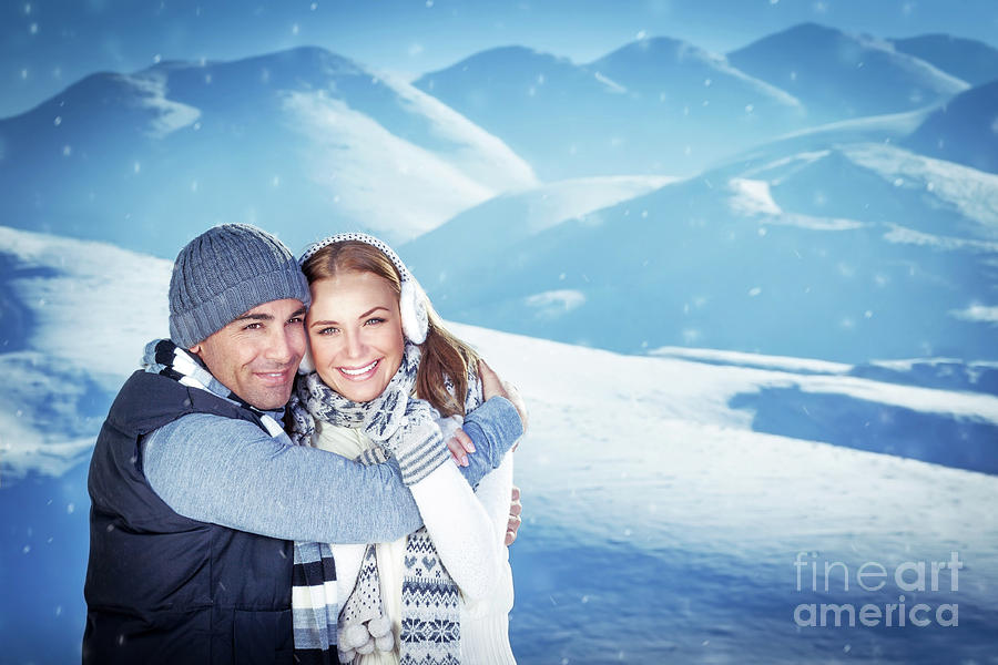 Happy couple on winter resort Photograph by Anna Om