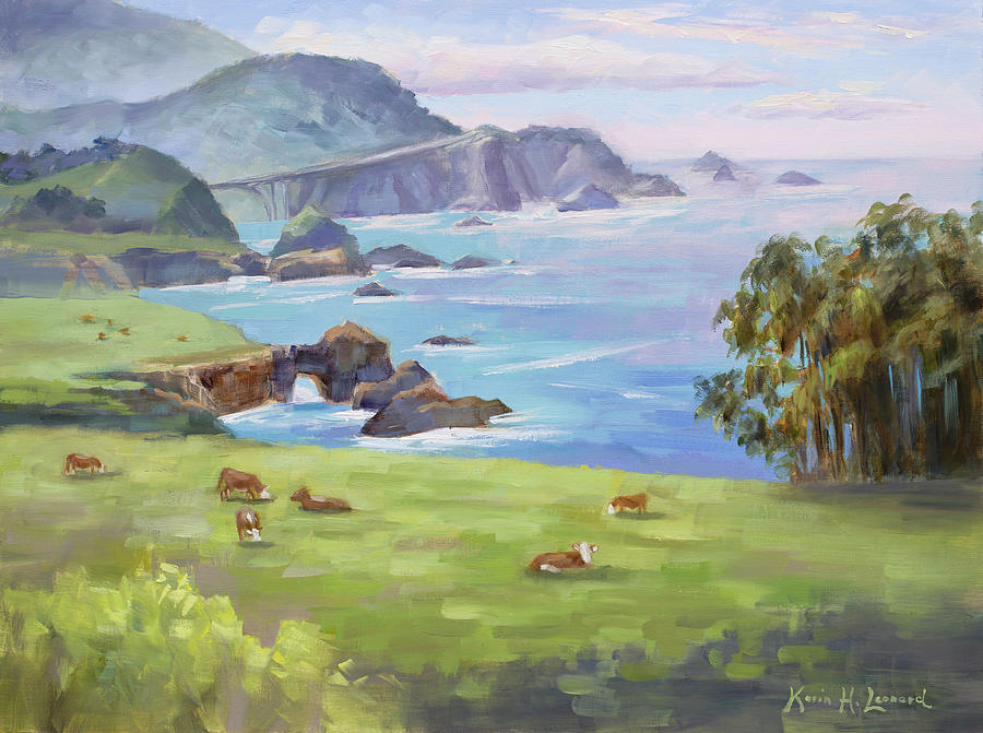 Cow Painting - Happy Cows, Big Sur by Karin Leonard