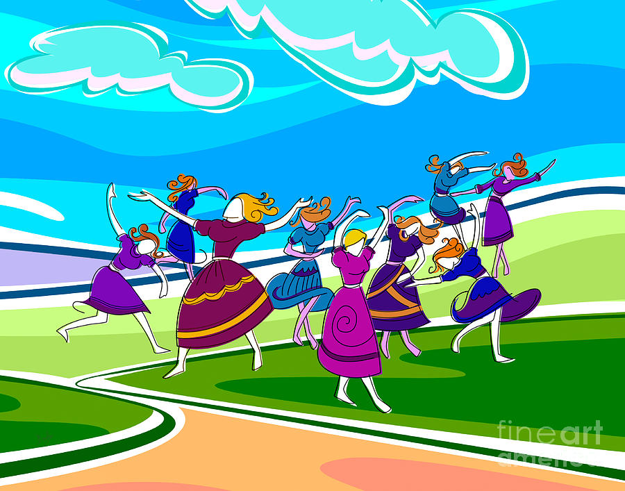 Summer Digital Art - Happy Dancing Girls by Peter Awax