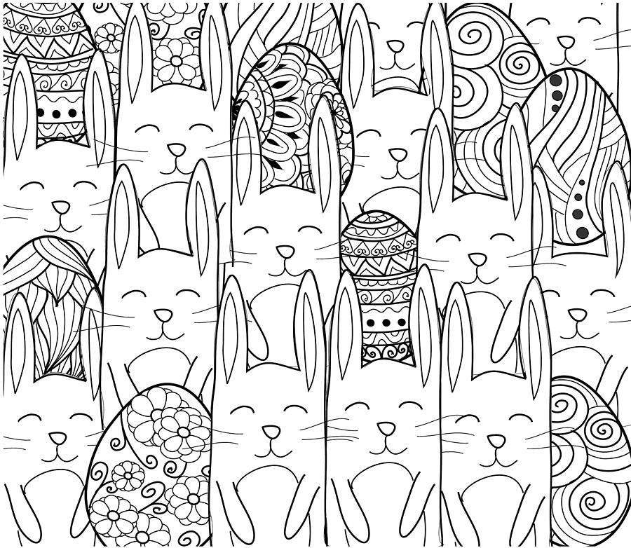 Happy Easter Banner. Easter Eggs With Decorative Ornamental Elements,rabbits,bunny. Digital Art