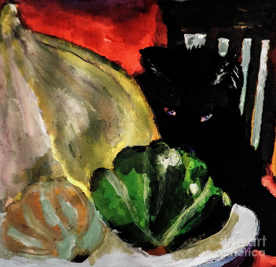 Happy Fall Black Cat Painting Digital Art by Lisa Kaiser