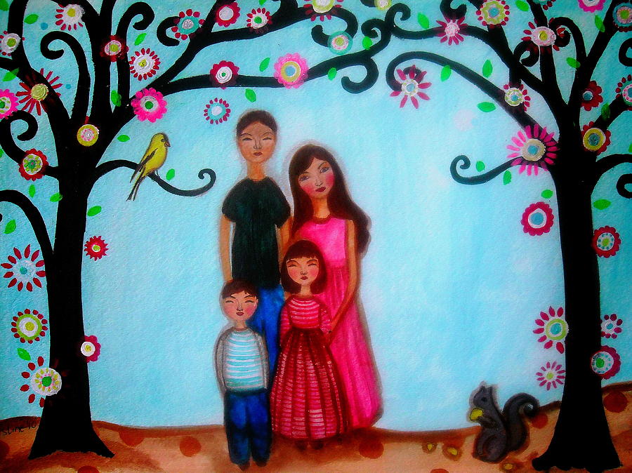 Squirrel Painting - Happy Family by Pristine Cartera Turkus