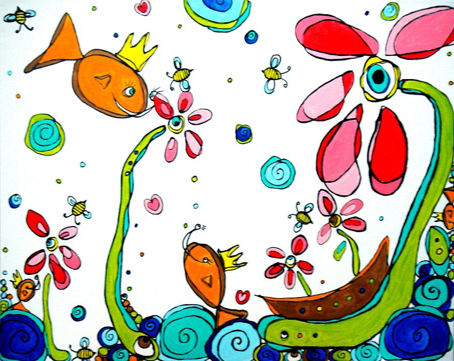 Flower Painting - Happy Fish by Lizzie  Johnson