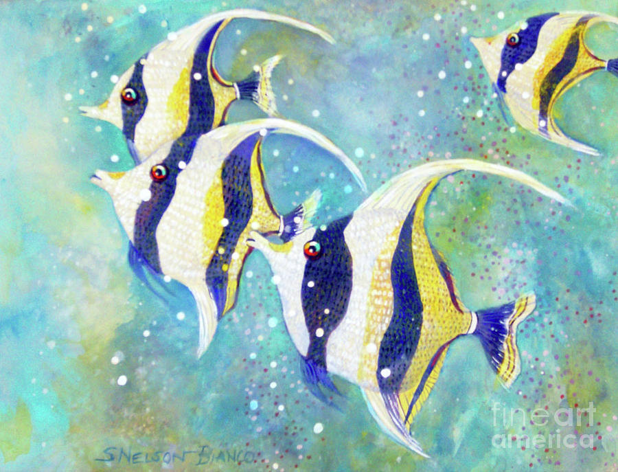 Happy Fish Painting by Sharon Nelson-Bianco