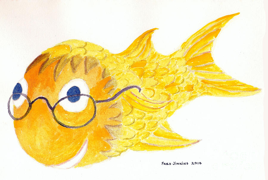 Glasses Painting - Happy Fish with Glasses by Fred Jinkins