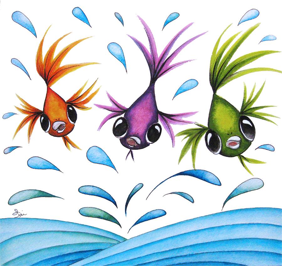 Fish Painting - Happy Fishies by Oiyee At Oystudio