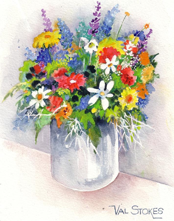 Flower Painting - Happy flowers by Val Stokes