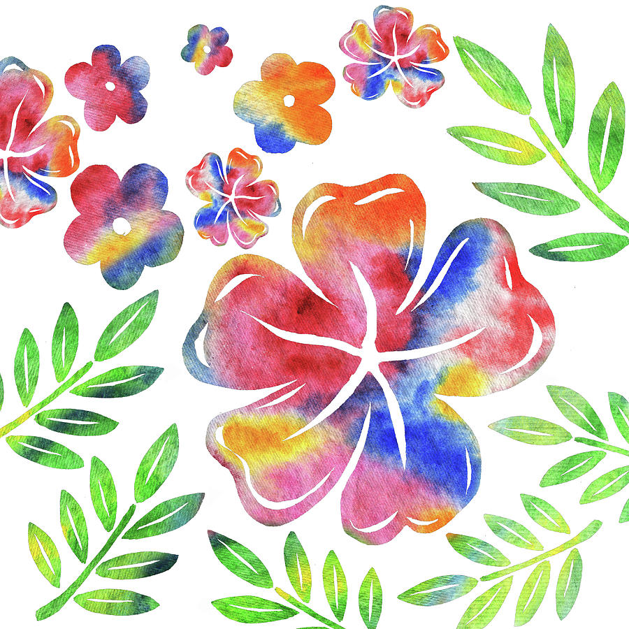 Happy Flowers Watercolor Silhouettes  Painting by Irina Sztukowski