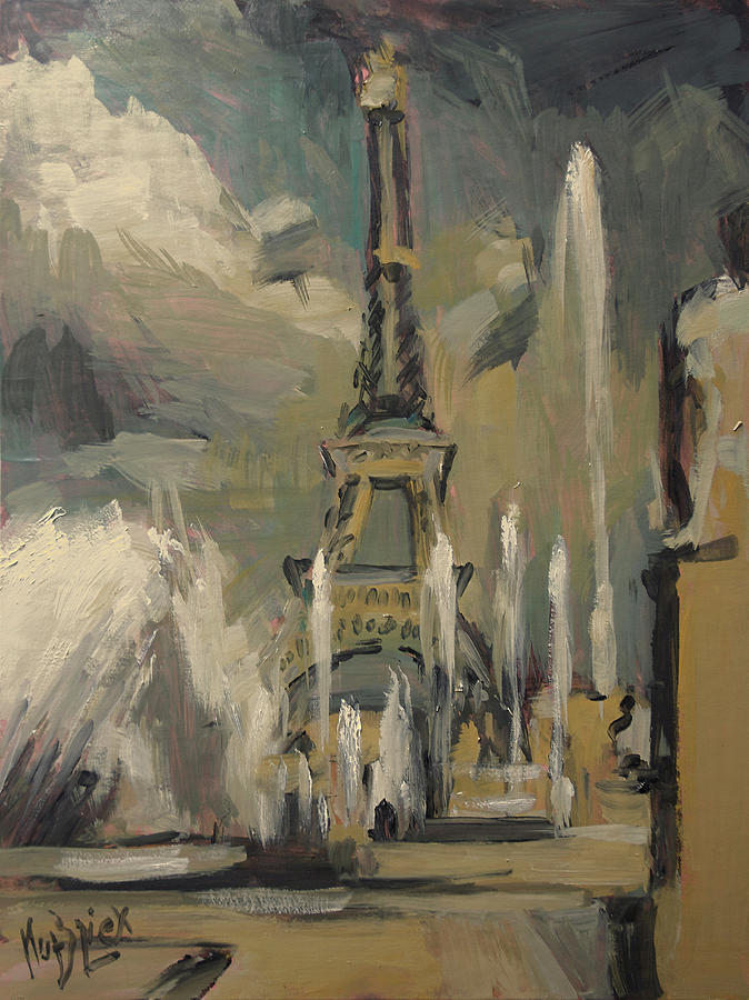 Happy fountains at Trocadero Painting by Nop Briex