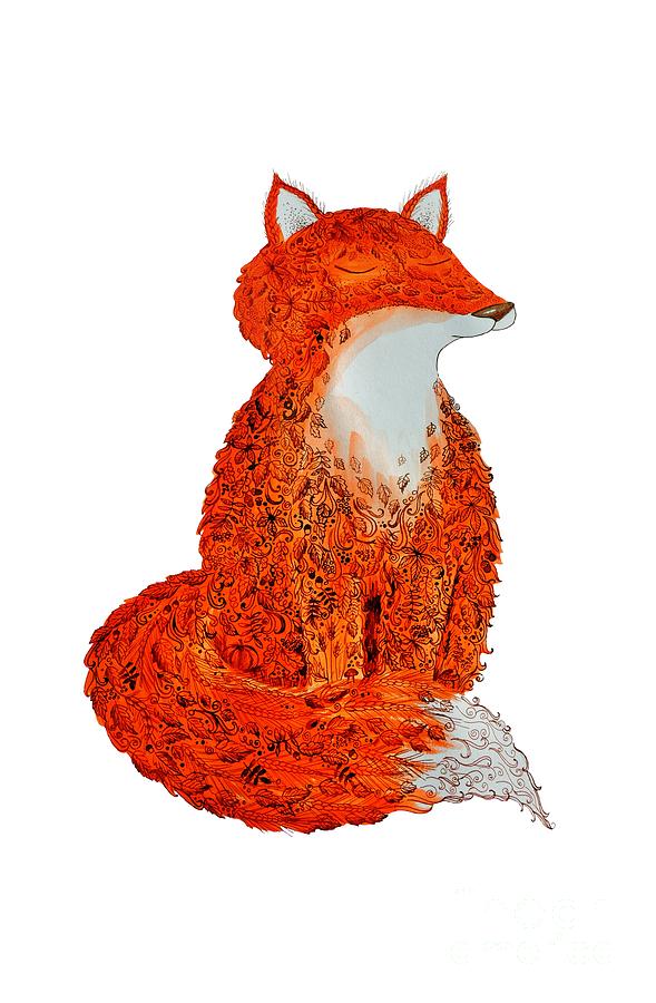 Fall Drawing - Happy fox by Amapola Roja