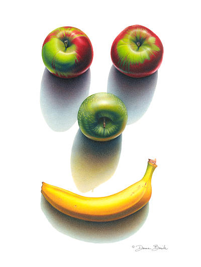 Happy Fruit Shadows Drawing by Donna Basile