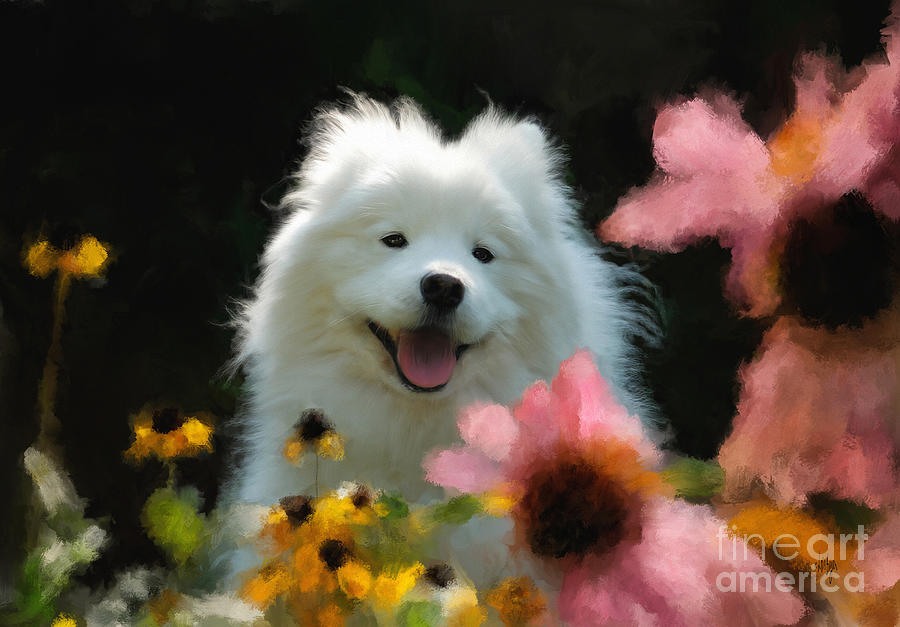 Dog Digital Art - Happy Gal In The Garden by Lois Bryan