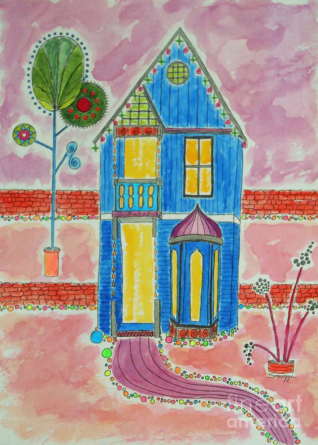 Happy Gingerbread -- Whimsical Colorful House Painting by Jayne Somogy
