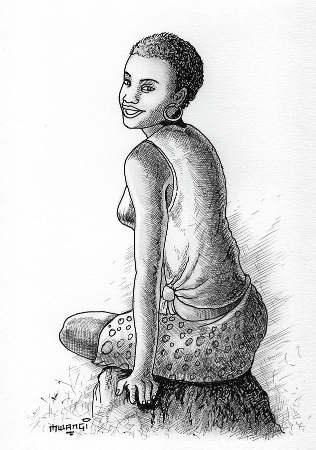 Black And White Mixed Media - Happy Girl by Anthony Mwangi