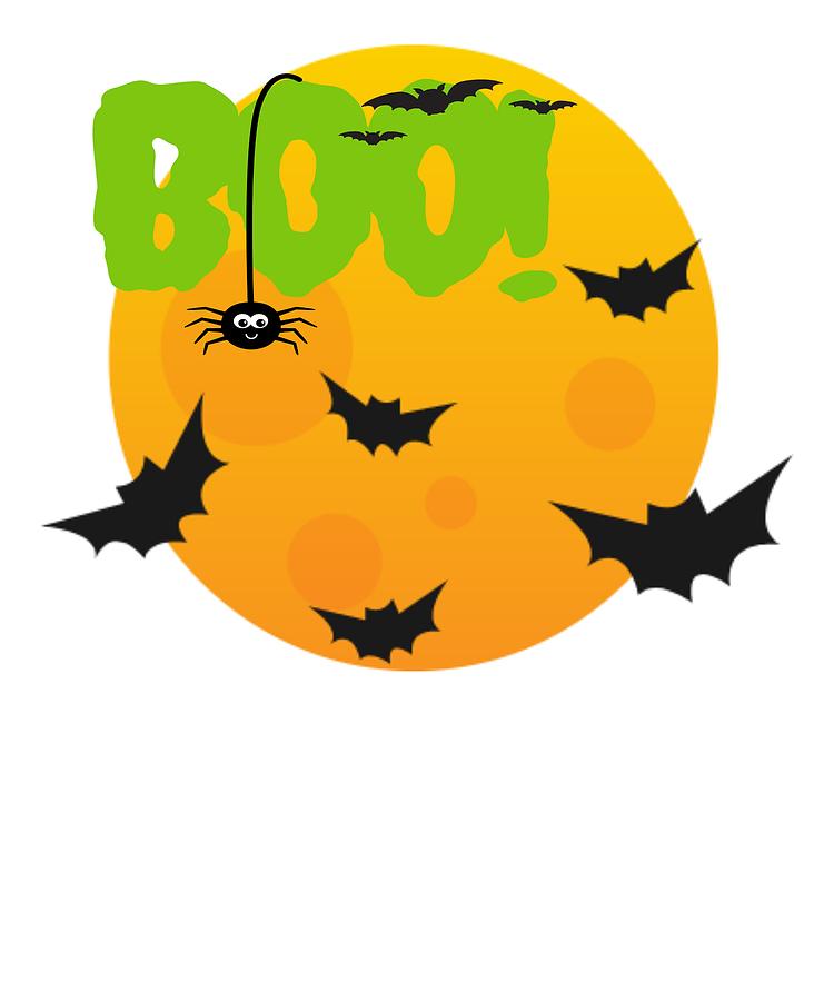 Halloween Drawing - Happy Halloween Boo Full Moon Bats and Spider by Kanig Designs