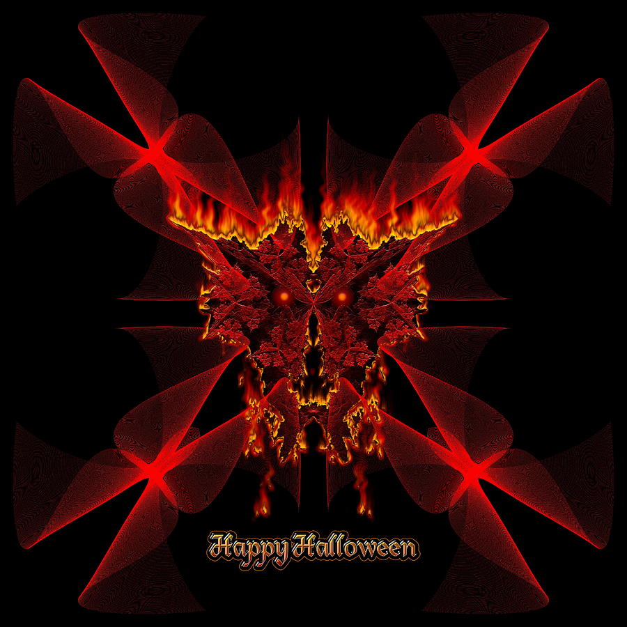 Happy Halloween SineDot Fractal Fire Demon Digital Art by Rolando Burbon