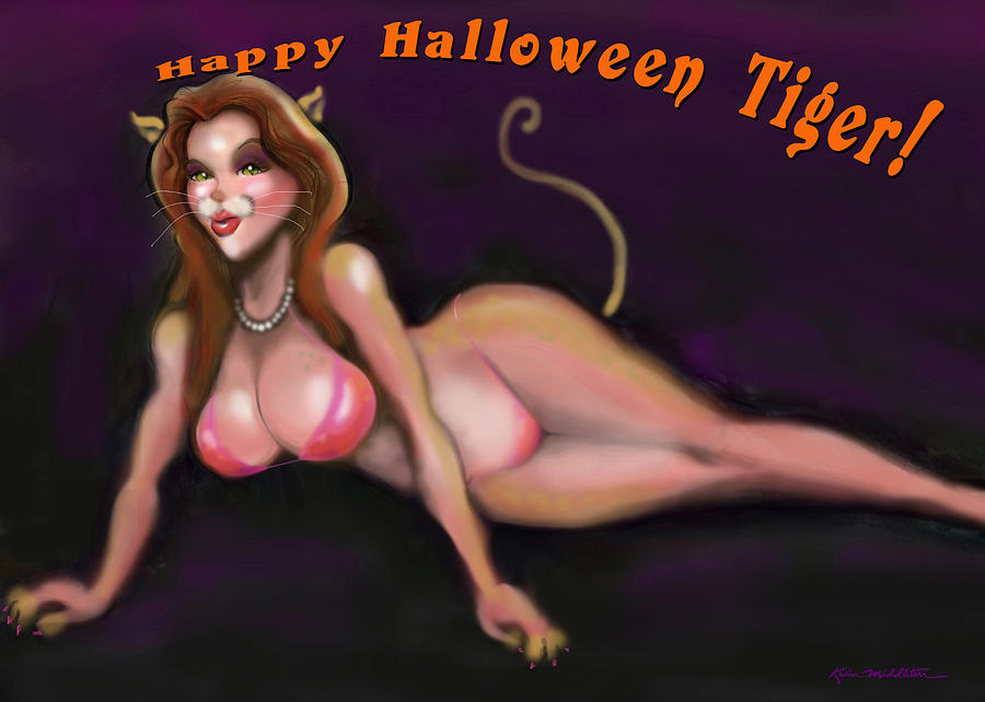 Happy Halloween Tiger Greeting Card by Kevin Middleton