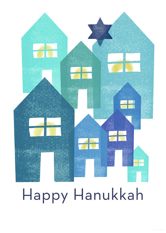Happy Hanukkah Houses- Art by Linda Woods Mixed Media by Linda Woods