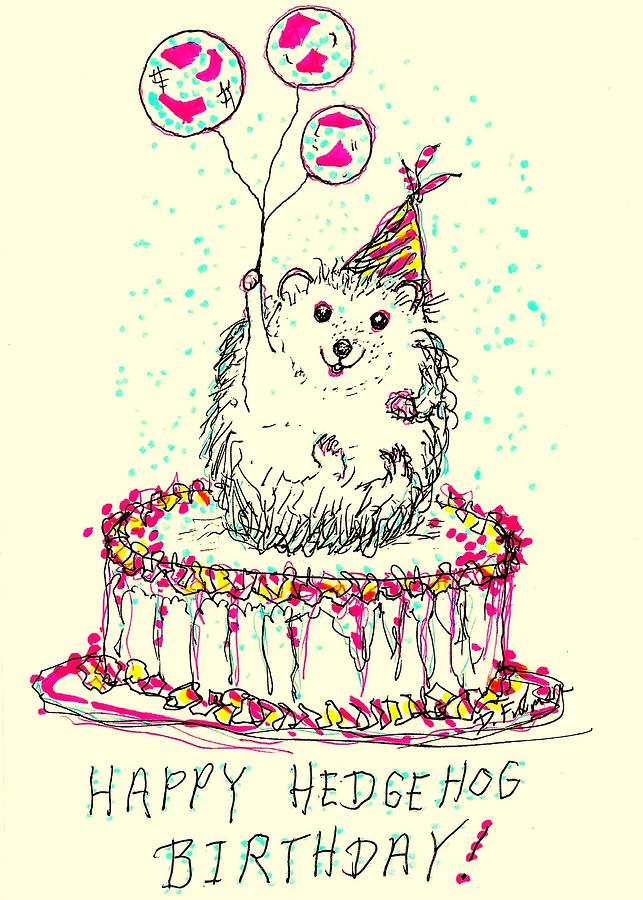 Happy Hedgehog Birthday Drawing by Denise F Fulmer