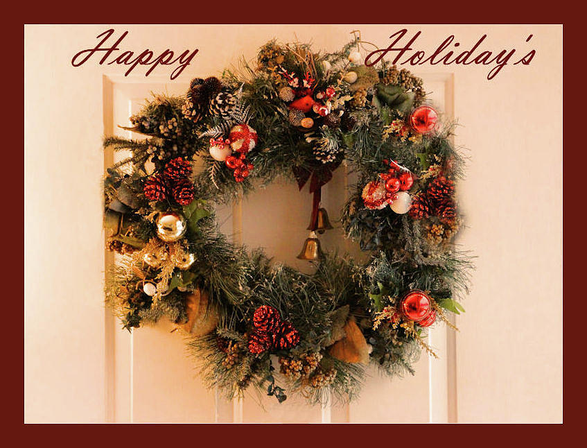 Happy Holidays Framed Card with Wreath Photograph by Sandra Huston