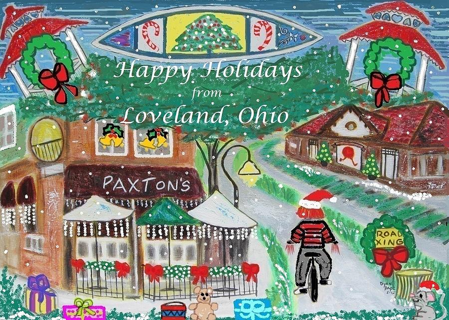 Happy Holidays from Loveland, Ohio Painting by Diane Pape