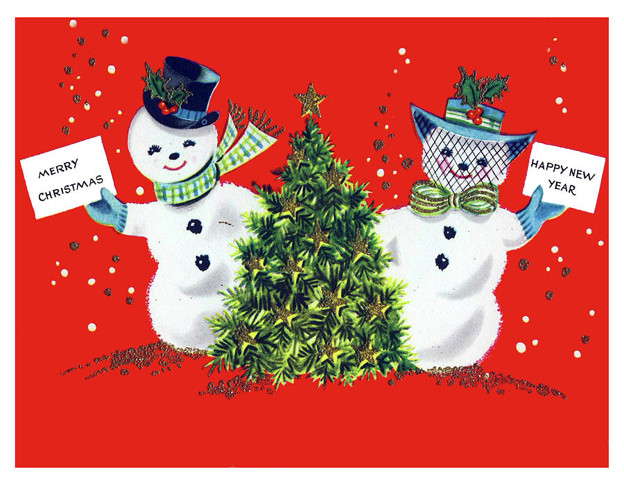 Winter Mixed Media - Happy holidays from snowman couple by Long Shot