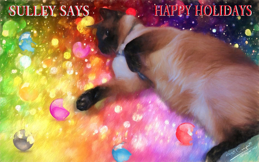 Siamese Digital Art - Happy Holidays by Theresa Campbell