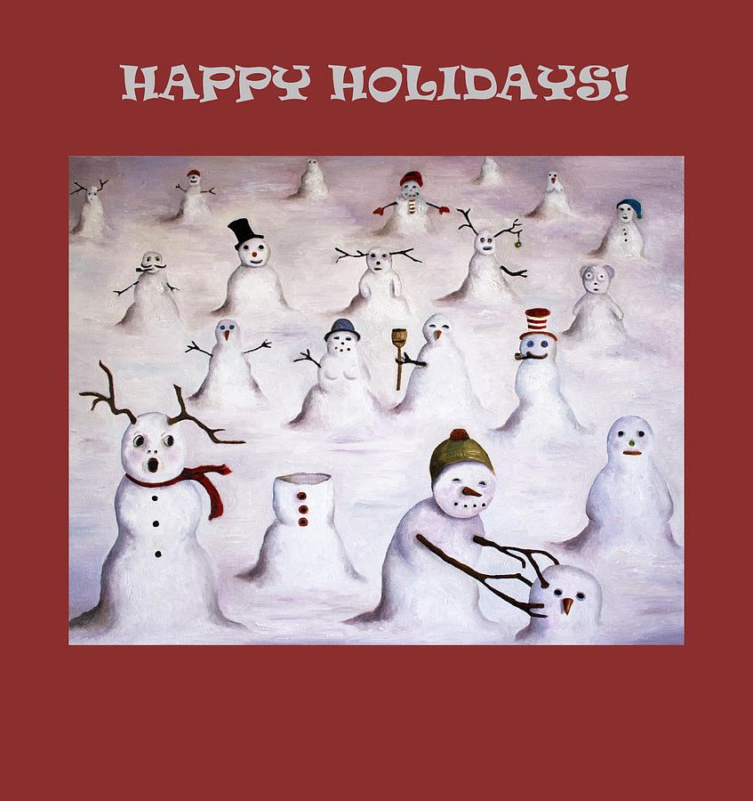 Winter Painting - Happy Holidays with Snowmen by Leah Saulnier The Painting Maniac