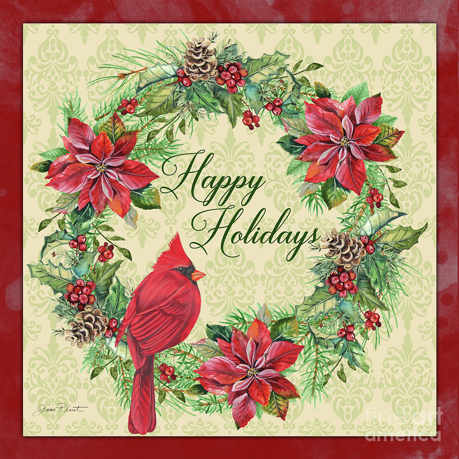 Happy Holidays Wreath Painting by Jean Plout