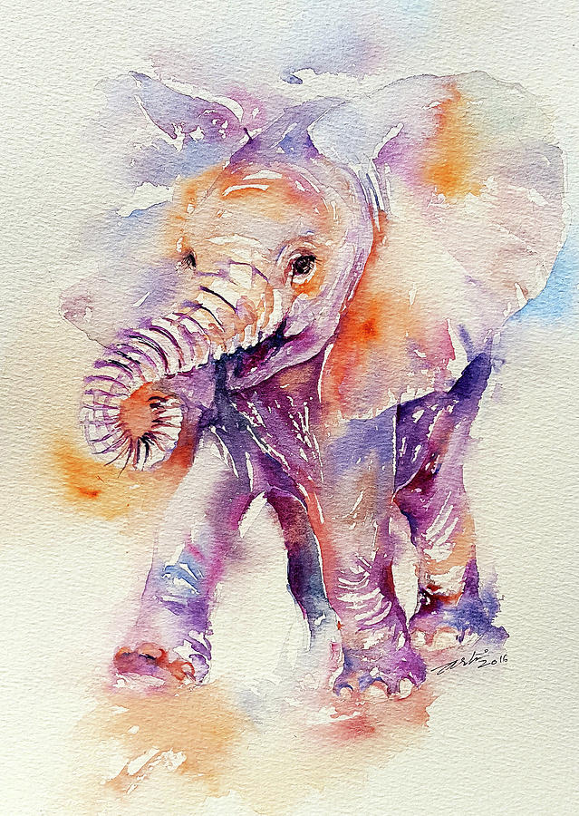 Happy Holly Baby Elephant Painting by Arti Chauhan