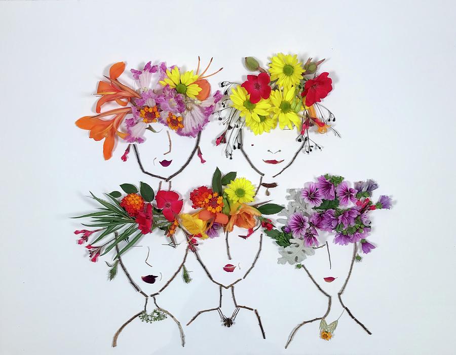 Flower Mixed Media - Happy Hour Girls by Susan Combest