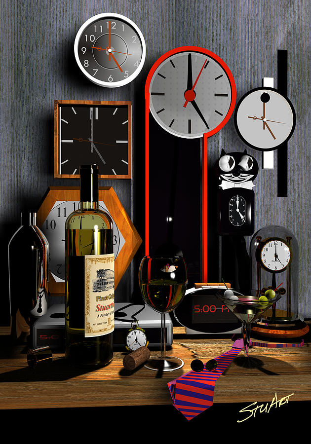 Clock Digital Art - Happy Hour by Stuart Stone