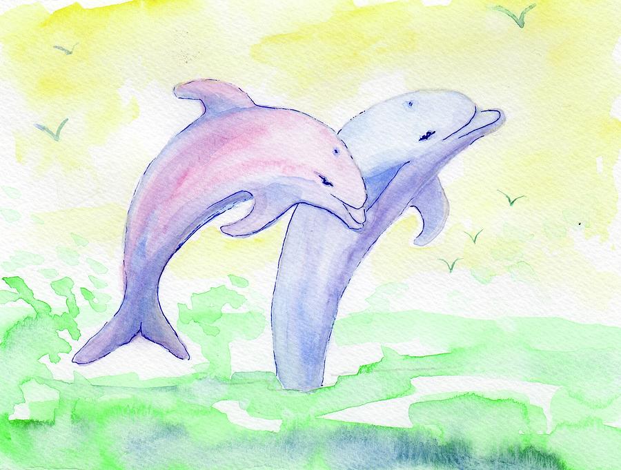 Dolphins Pastel - Happy Jumping Dolphins by Elizabeth Oertel Dolphins Pastel - Happy Jumping Dolphins by Elizabeth Oertel