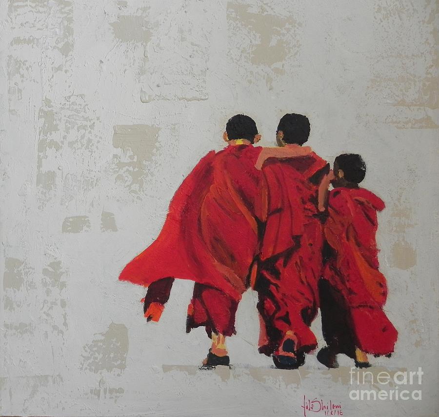 Happy monks  Painting by Jolanta Shiloni