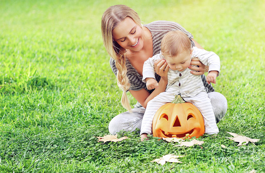 Happy mother with son celebrate Halloween Photograph by Anna Om