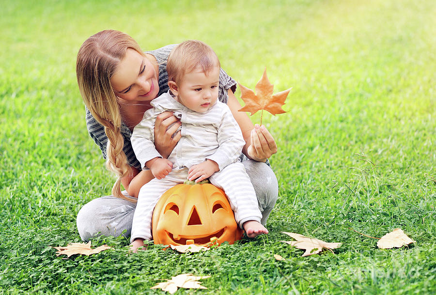 Happy mother with son celebrates Halloween Photograph by Anna Om