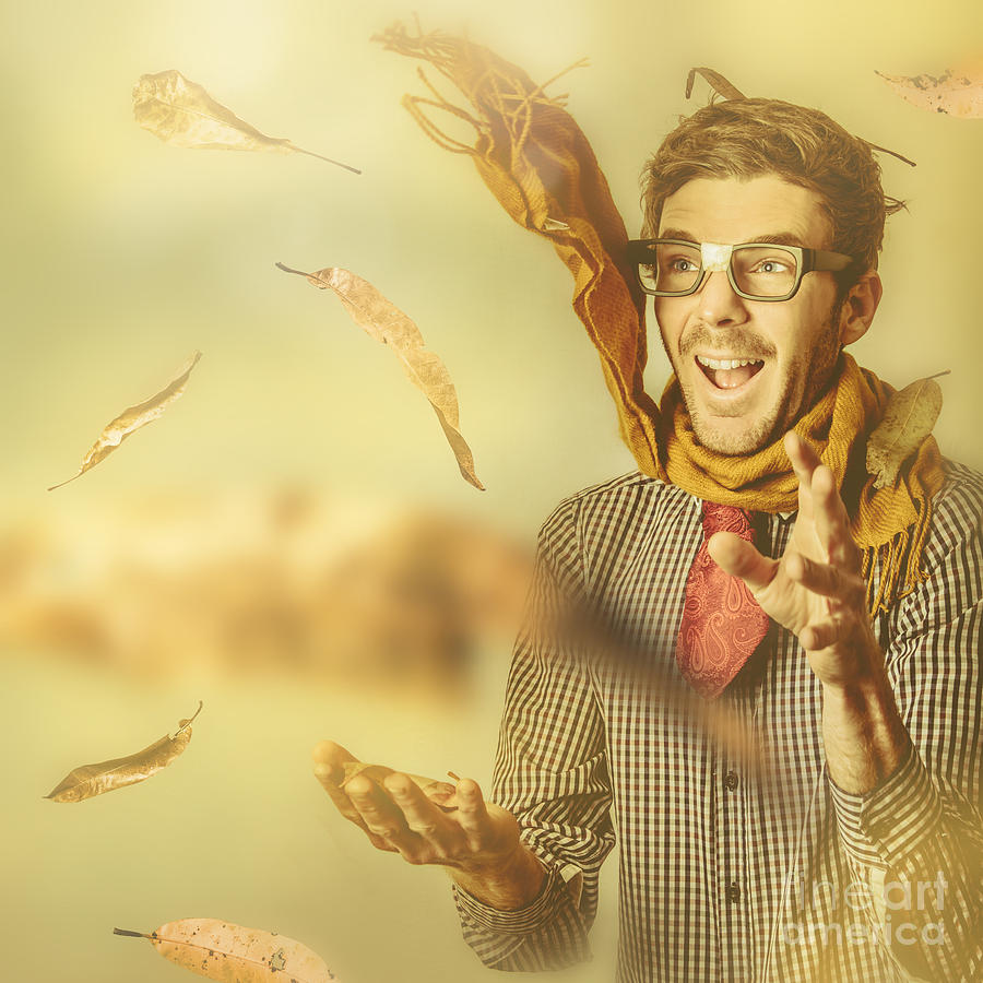 Happy nerd celebrating the fall of autumn Photograph by Jorgo Photography