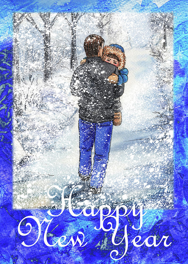 Happy New Year From Daddy And Son Painting by Irina Sztukowski