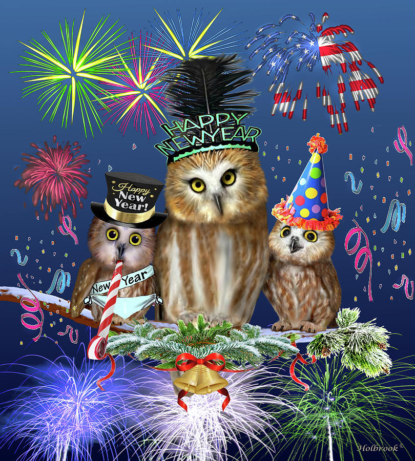 Wildlife Digital Art - Happy New Year From Owl Of Us by Glenn Holbrook