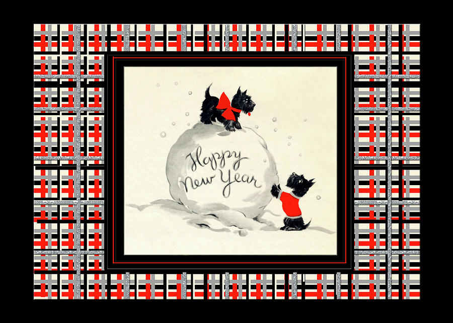 Happy New Year Scottish Terriers Digital Art by Denise Beverly