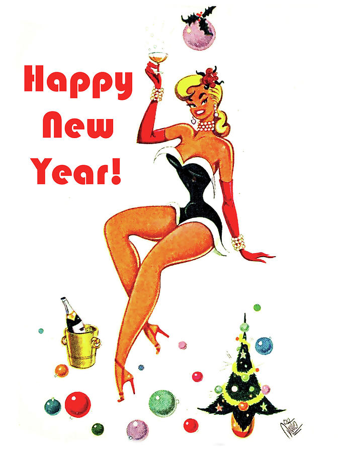 Happy New Year vintage postcard Painting by Long Shot