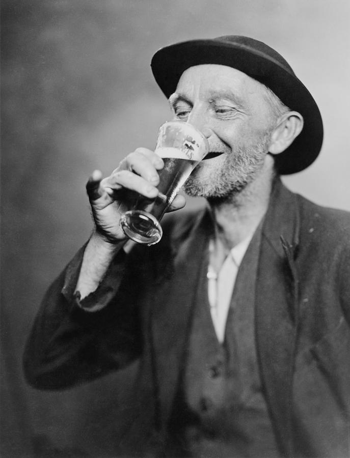 History Photograph - Happy Old Man Drinking Glass Of Beer by Everett